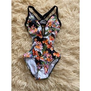 Floral one piece bathing suit